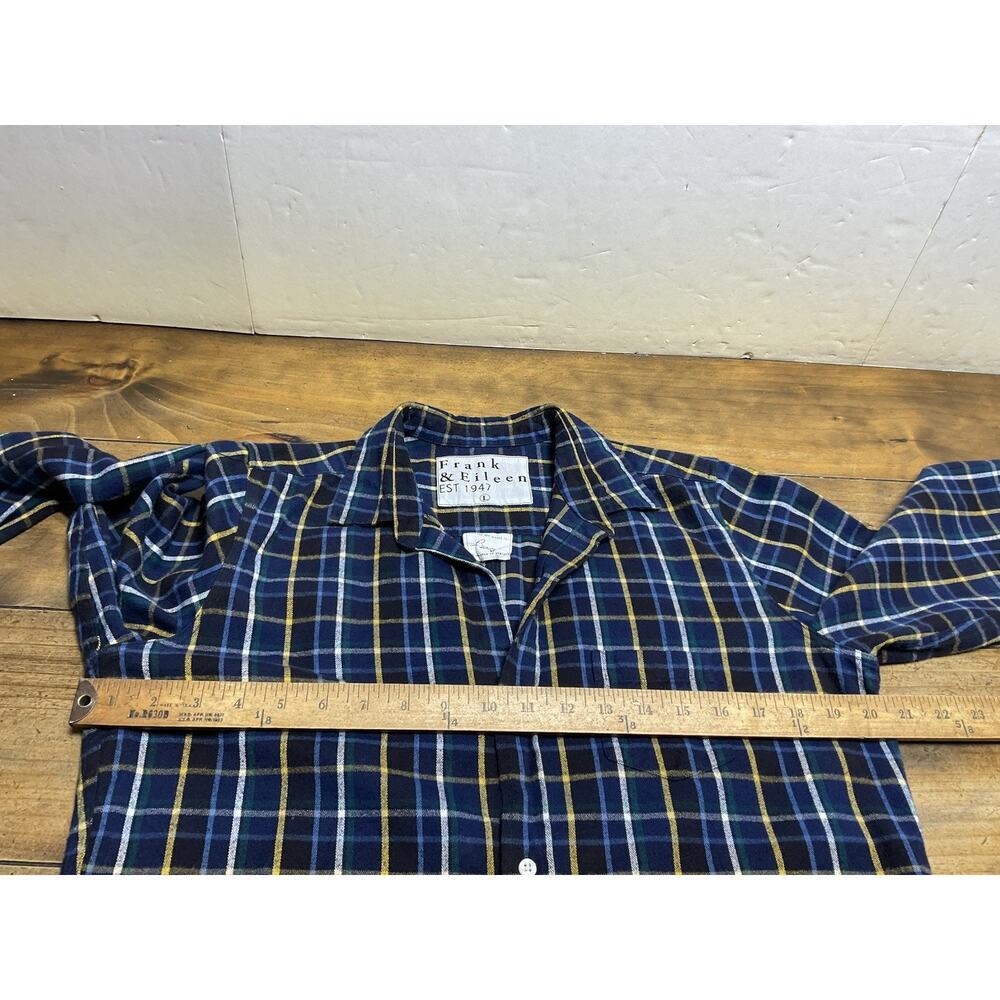 Frank & Eileen "Barry" Womens Size L Cotton Flannel Shirt Blue Plaid Button Up - Picture 6 of 8